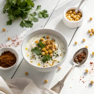 Thick curd raita with crispy boondi, topped with spices