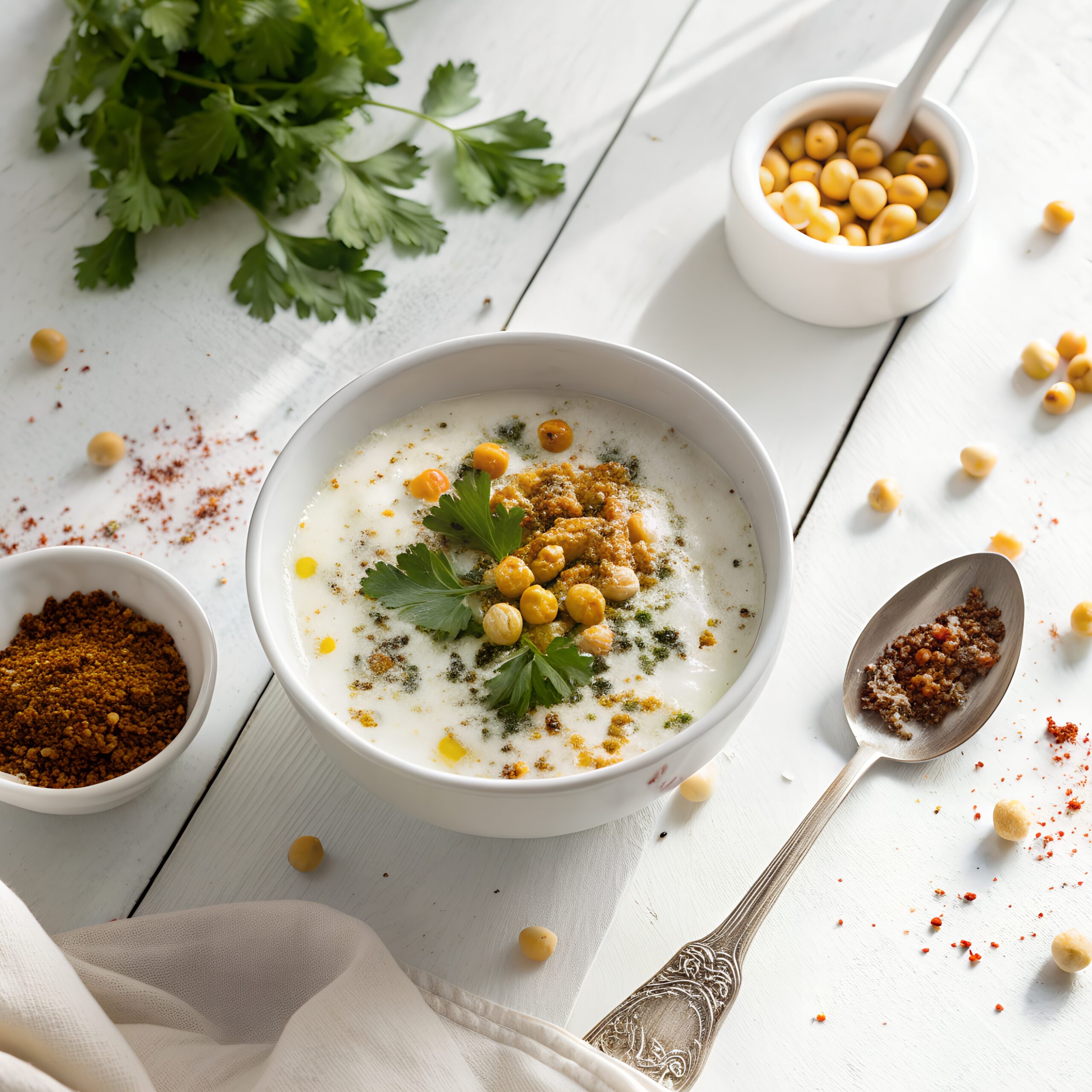 Thick curd raita with crispy boondi, topped with spices