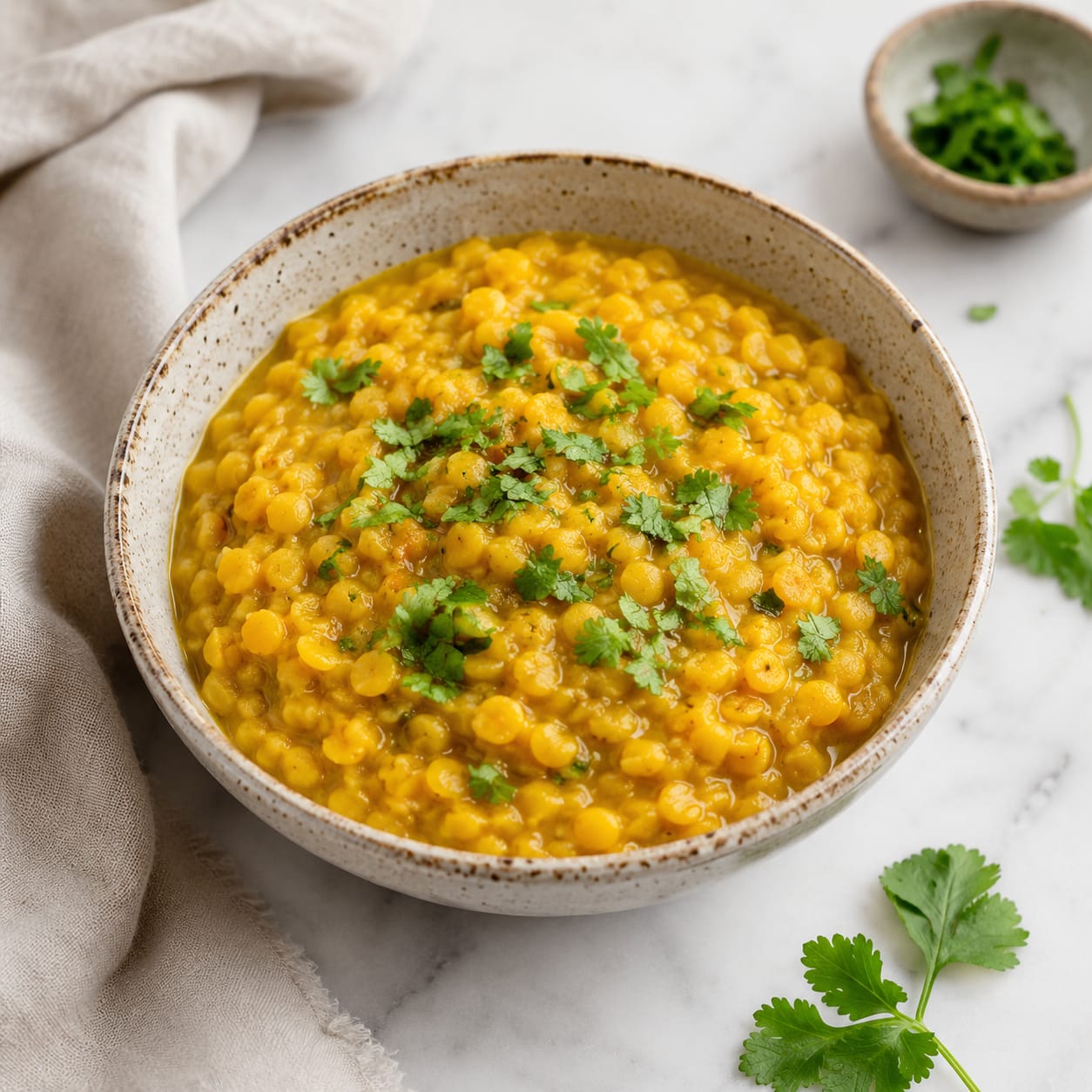 Bowl of cooked lentils